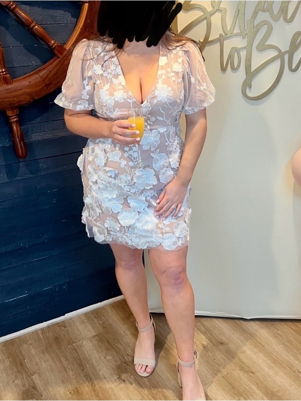 Sheer Floral Lace V-Neck Mini Dress - White